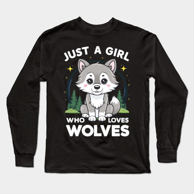 Just A Girl Who Loves wolves Long Sleeve T-Shirt by mdr design